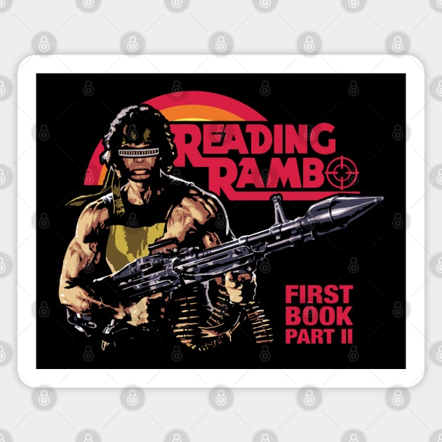 Reading Rambo Sticker by TrulyMadlyGeekly